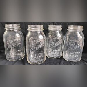 Vintage Ball Qt Glass Jars Set Of 4 Regular Mouth "Made In USA" Embossed